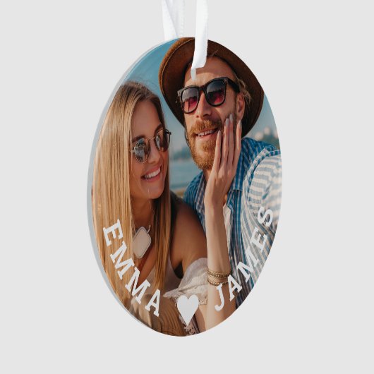 Schattigee liefde hart foto koppels gepersonalisee ornament (voorkant)