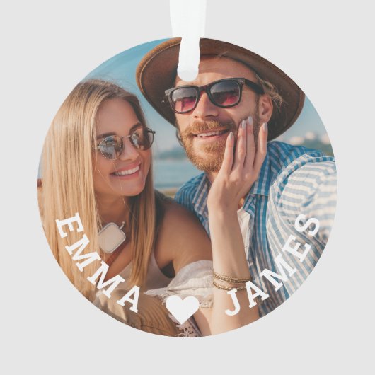 Schattigee liefde hart foto koppels gepersonalisee ornament (achterkant)