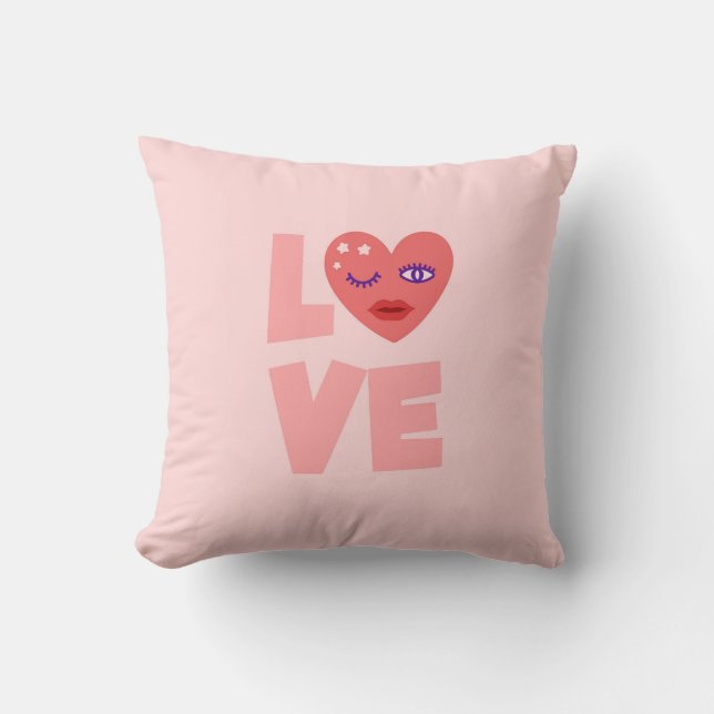 Schattigee Liefde Hart Roze Kleur Cartoon Patroon Kussen (Voorkant)