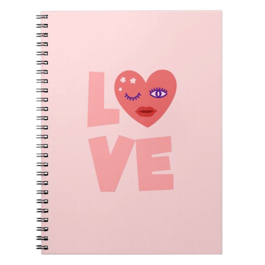 Schattigee Liefde Hart Roze Kleur Cartoon Patroon Notitieboek (Voorkant)