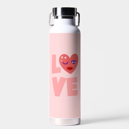 Schattigee Liefde Hart Roze Kleur Cartoon Patroon Waterfles (Voorkant)
