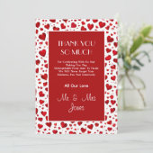 Schattigee liefde harten rood en wit bruiloft bedankkaart (Staand voorkant)