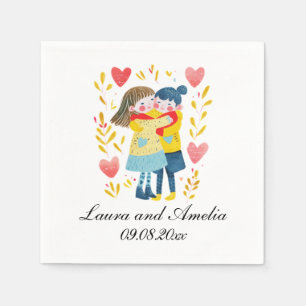 Schattigee liefde & harten vrouwen paar bruiloft servet