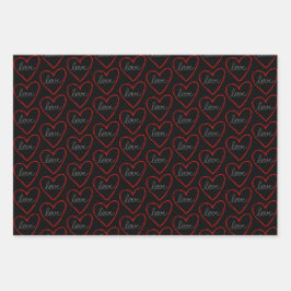 Schattigee liefde hartpatroon op zwart, blauw en p inpakpapier vel