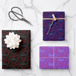 Schattigee liefde hartpatroon op zwart, blauw en p inpakpapier vel