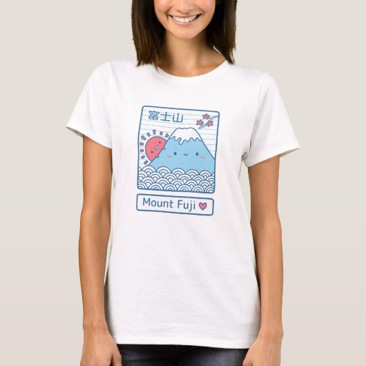 Schattigee liefde Mount Fuji, bergzon en golven Ja T-shirt (Voorkant)