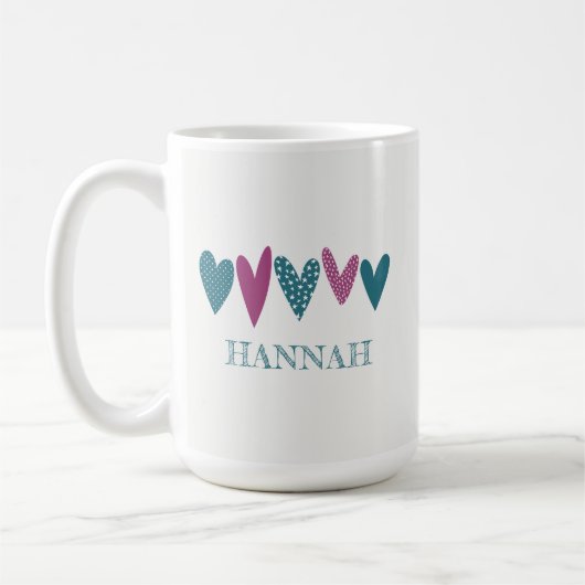 Schattigee Liefde Naam Harten Blauwgroen Turquoise Koffiemok (Links)