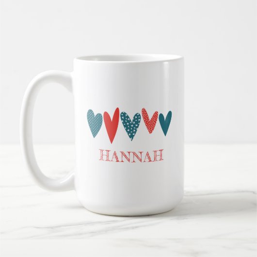 Schattigee Liefde Naam Harten Rode Blauwgroen Koff Koffiemok (Links)