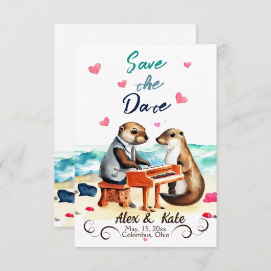 Schattigee Liefde Otter Bruiloft Bewaar de Datum A Save The Date (Voorkant / Achterkant)
