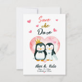 Schattigee Liefde Pinguïn Bruiloft Save the Date (Voorkant)