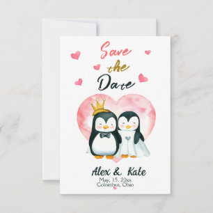 Schattigee Liefde Pinguïn Bruiloft Save the Date