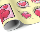 Schattigee liefde stripstijl geel hart geschenken cadeaupapier (Rol Hoek)