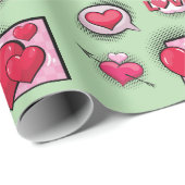 Schattigee liefde stripstijl groene hart geschenke cadeaupapier (Rol Hoek)
