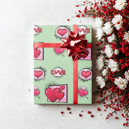 Schattigee liefde stripstijl groene hart geschenke cadeaupapier