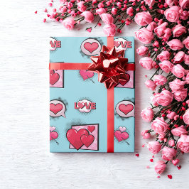 Schattigee liefde stripstijl hemelsblauw hart gesc cadeaupapier