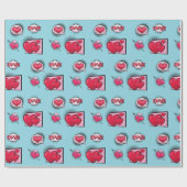 Schattigee liefde stripstijl hemelsblauw hart gesc cadeaupapier (Vlak)