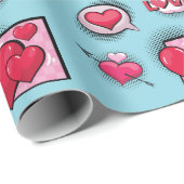 Schattigee liefde stripstijl hemelsblauw hart gesc cadeaupapier (Rol Hoek)