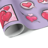 Schattigee liefde stripstijl paarse hart geschenke cadeaupapier (Rol Hoek)