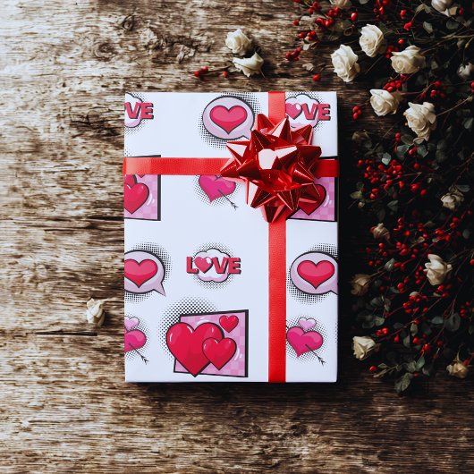 Schattigee liefde stripstijl rode zwarte hart gesc cadeaupapier