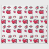 Schattigee liefde stripstijl rode zwarte hart gesc cadeaupapier (Vlak)