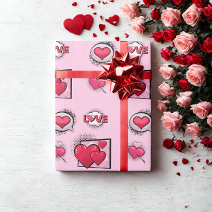 Schattigee liefde stripstijl roze hart geschenken cadeaupapier