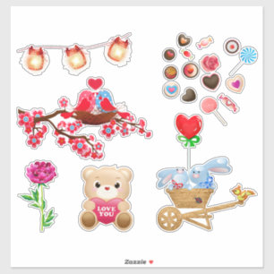 Schattigee liefde thema dier, hart, snoep, roze ro sticker