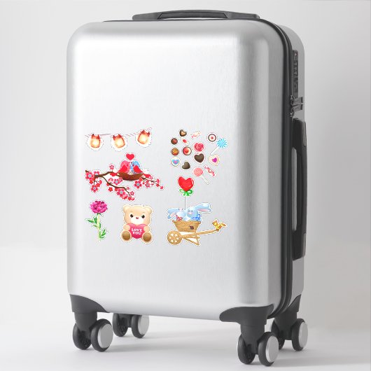 Schattigee liefde thema dier, hart, snoep, roze ro sticker (Koffer)