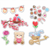 Schattigee liefde thema dier, hart, snoep, roze ro sticker (Voorkant)