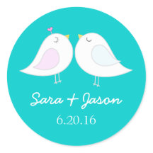 Schattigee liefde vogels aqua bruiloft sticker