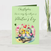 Schattigee liefde vogels naam groene Valentijnsdag Kaart (Voorkant)