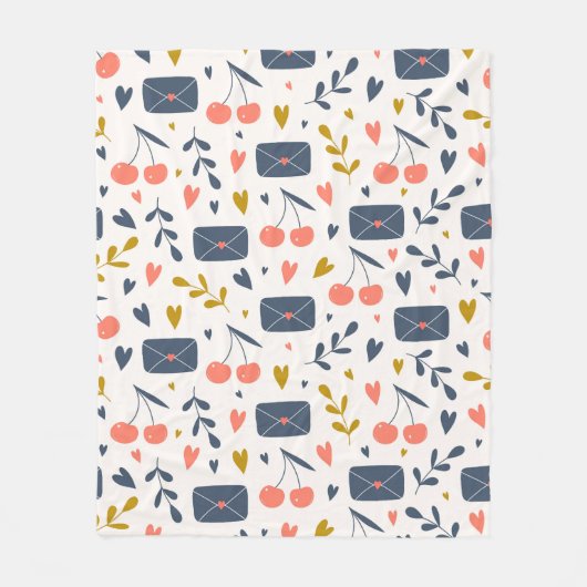 Schattigee liefdesbrieven en kersenpatroon Gezelli Fleece Deken (Voorkant)