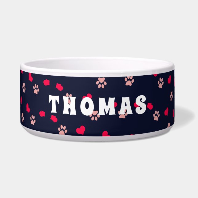 Schattigee liefdesharten en poten rood roze patroo voerbakje (Voorkant)