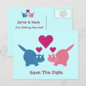 Schattigee liefdeskatten redden de datum Briefkaar Aankondigingskaart (Voorkant / Achterkant)