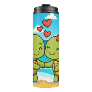 Schattigee liefdesschildpadden Schattig Cartoon Thermosbeker