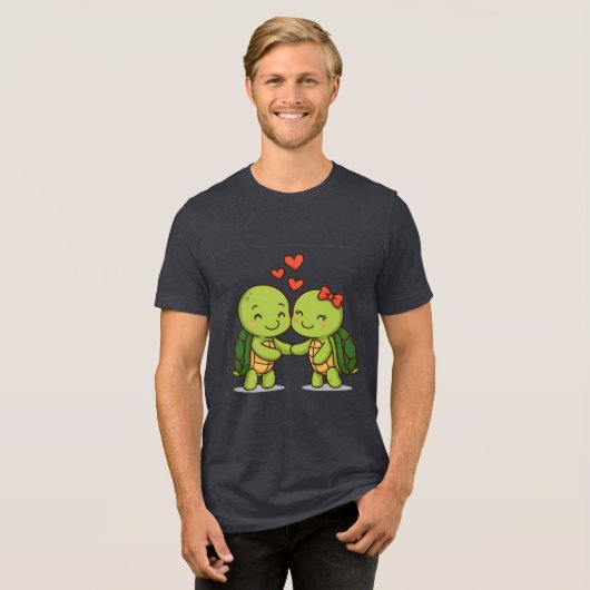 Schattigee liefdesschildpadden | Schattig Cartoon  Tri-Blend Shirt (Voorkant volledig)