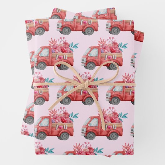 Schattigee Liefdestruck met hart en bloemenpatroon Inpakpapier Vel (In situ)