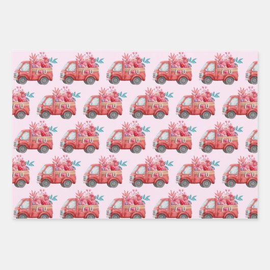 Schattigee Liefdestruck met hart en bloemenpatroon Inpakpapier Vel (Voorkant)