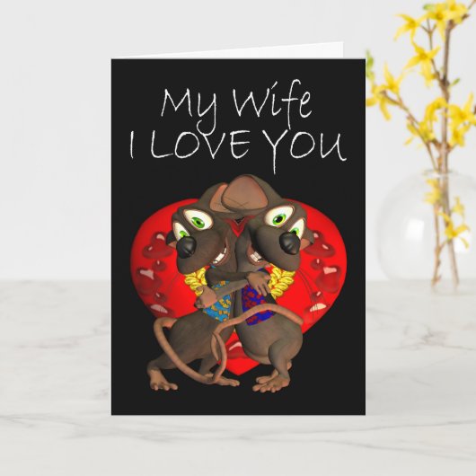 Schattigee liefdevolle Muizen knuffel liefde Vrouw Kaart (Gele Bloem)