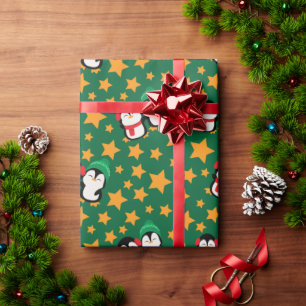 Schattigee liefdevolle pinguïns en Star Christmas Cadeaupapier