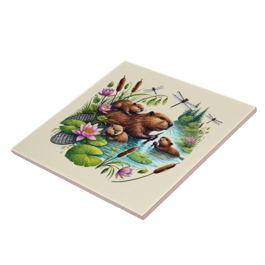 Schattigee liefhebbers van bosbevers tegeltje (Zijkant)