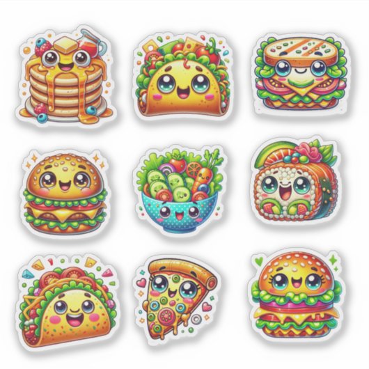 Schattigee liefhebbers van gemengd eten sticker (Voorkant)