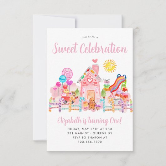 Schattigee lieve viering candyland kinderen verjaa notitiekaartje (Voorkant)