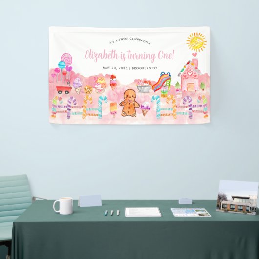 Schattigee lieve viering candyland kinderen verjaa spandoek (Beurs)