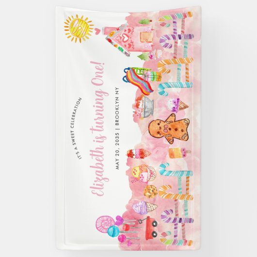 Schattigee lieve viering candyland kinderen verjaa spandoek (Verticaal)