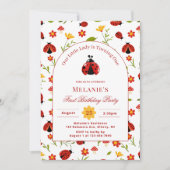 Schattigee lieveheersbeestje 1e verjaardag uitnodi kaart (Voorkant)