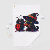 Schattigee lieveheersbeestje en zwarte kat Hallowe Golfhanddoek (Insitu)