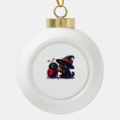 Schattigee lieveheersbeestje en zwarte kat Hallowe Keramische Bal Ornament (Voorkant)