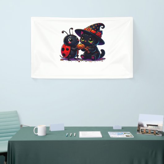 Schattigee lieveheersbeestje en zwarte kat Hallowe Spandoek (Beurs)