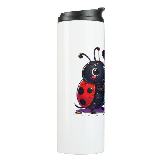 Schattigee lieveheersbeestje en zwarte kat Hallowe Thermosbeker (Gedraaid links)