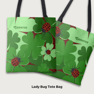 Schattigee lieveheersbeestje klaver laat naam in g tote bag